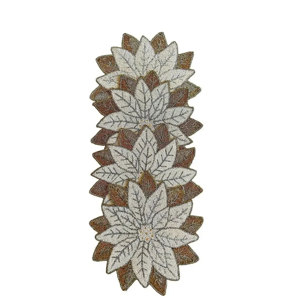 4pc Christmas Poinsettia Placemats 15in Holiday Glam Gold Silver White New